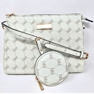 NWT Nicole Miller New York White Crossbody Zip Top Handbag w/ Coin Purse